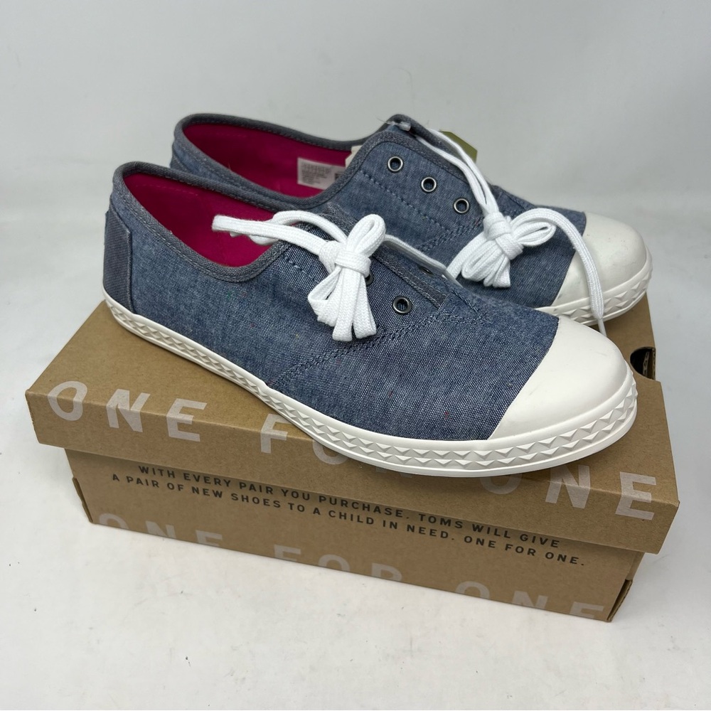 TOMS Zuma Youth 5 Blue Speckled Chambray Lace Up Sneakers New in Box